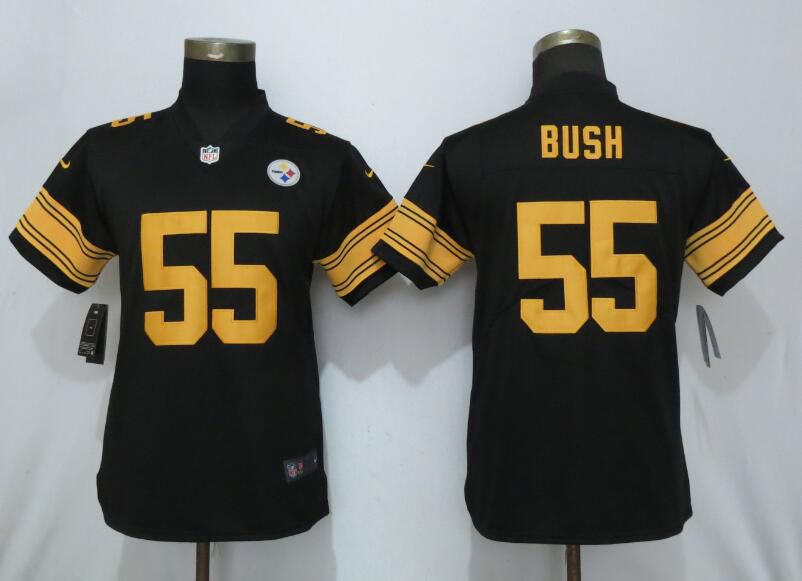 Women Pittsburgh Steelers 55 Bush Navy Black Nike Vapor Untouchable NFL Jerseys